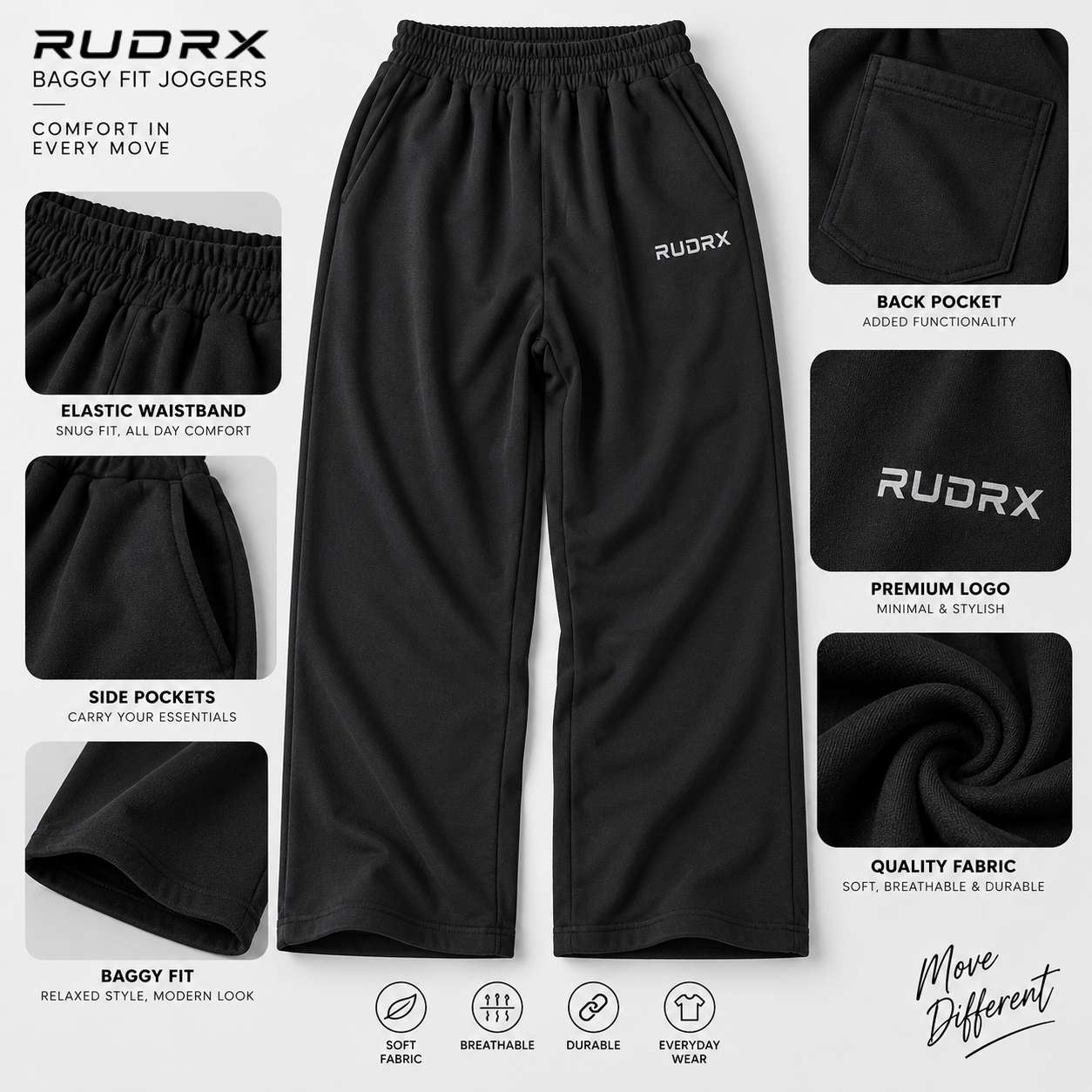 Men's Black Baggy Fit Joggers